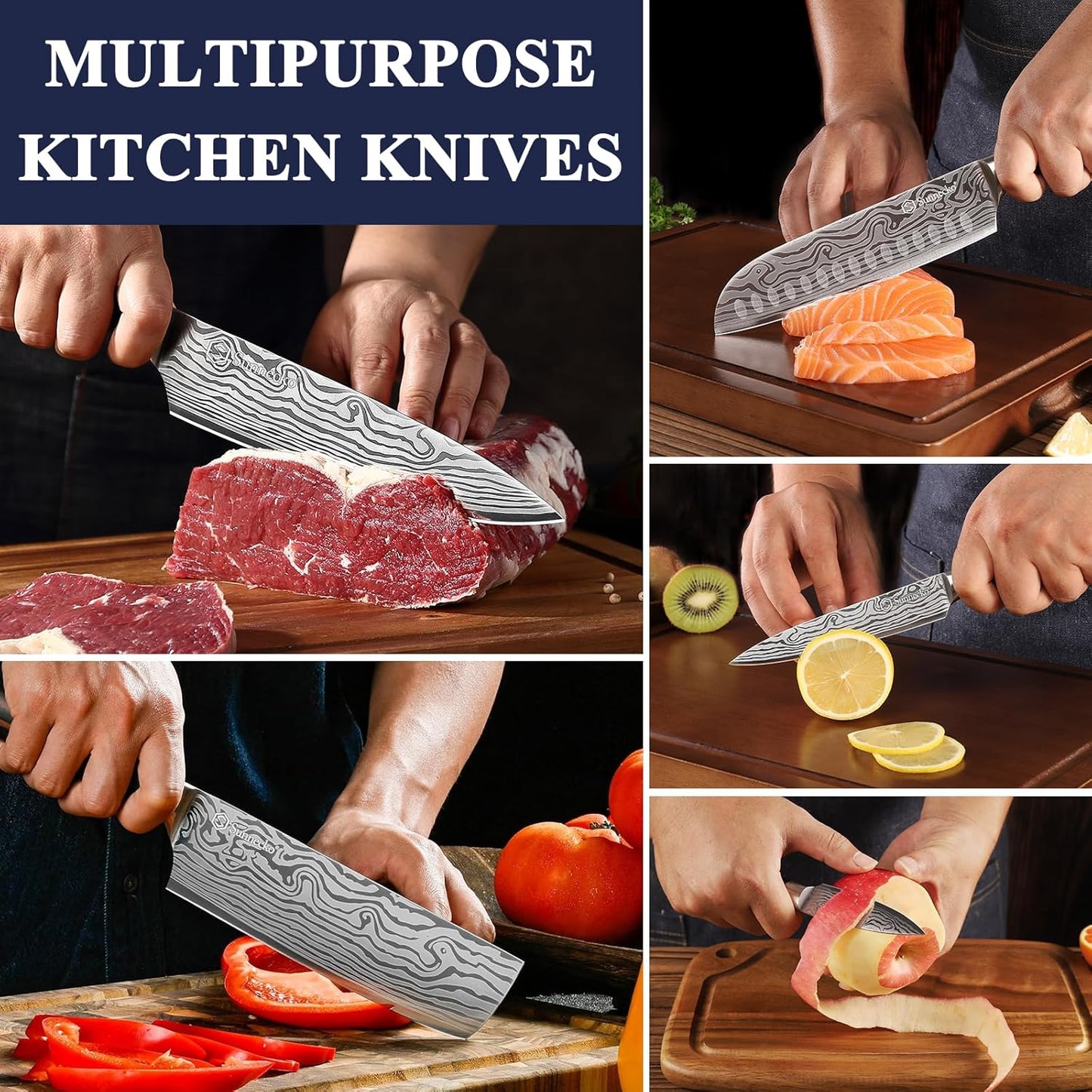 Kitchen Knife Set 5 Piece Chef Knife Set Professional High Carbon Stainless Steel, Sharp Kitchen Knives with Wooden Handle