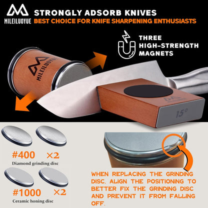 Knife Sharpener Tool Rolling Knife Sharpener Kit, Ceramic Disc Sharpeners Are Used,15°&20° Magnetic Inclination Angles Making Sharpening Easier,for Thanksgiving, Christmas