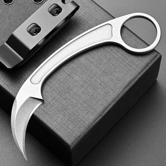 Ccanku C1102 Fixed Blade Knife, D2 Blade Stainless Steel Handle Claw Knife with K Sheath for Outdoor EDC Hunting Survival (Silver)