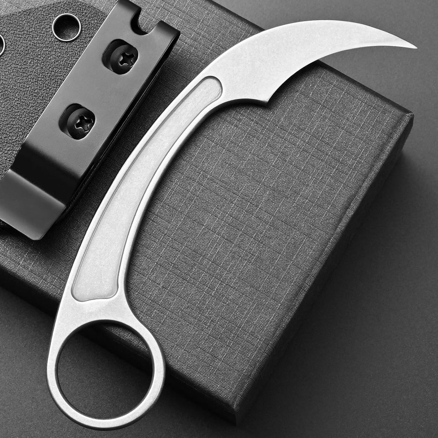 Ccanku C1102 Fixed Blade Knife, D2 Blade Stainless Steel Handle Claw Knife with K Sheath for Outdoor EDC Hunting Survival (Silver)