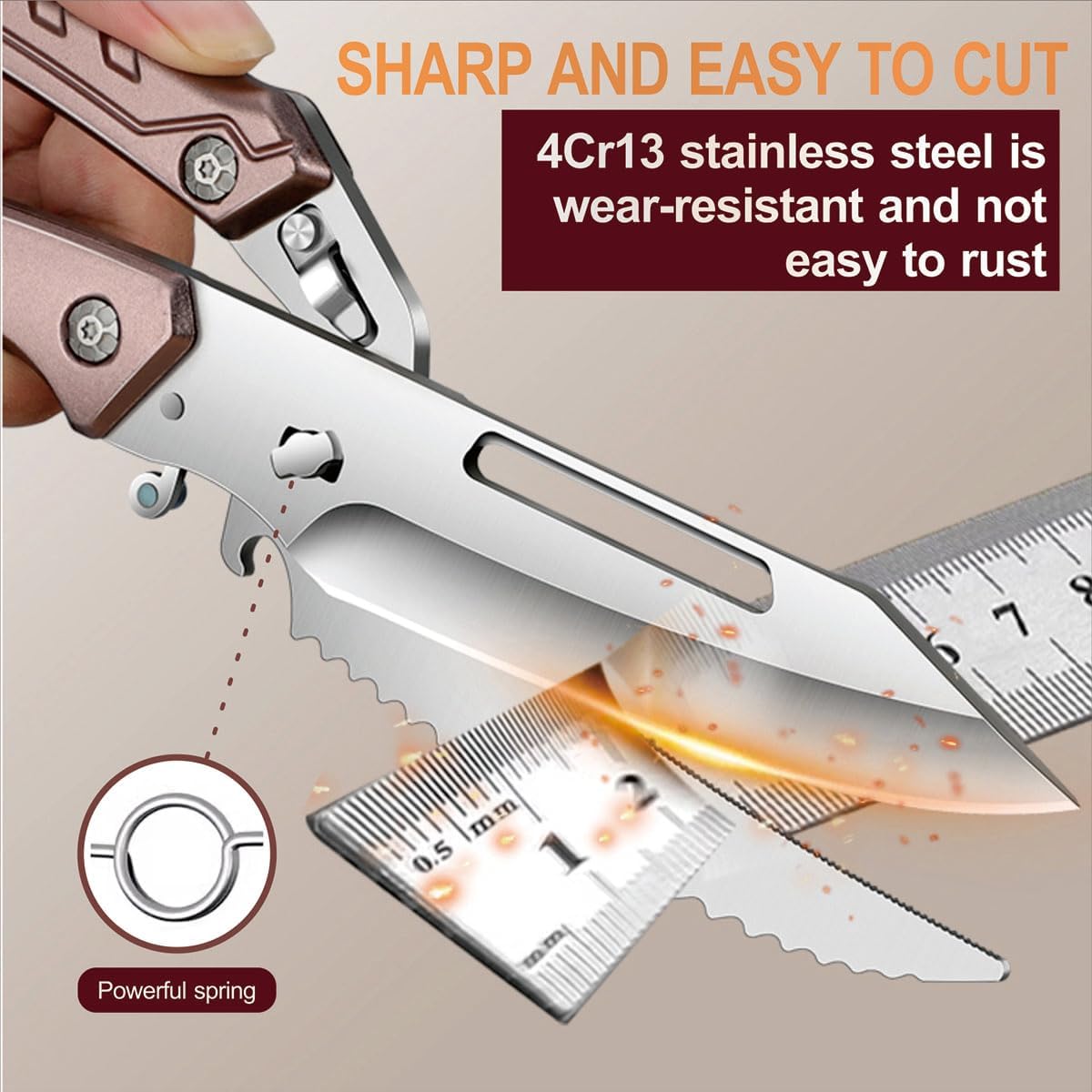 All Purpose Heavy Duty Kitchen Scissors for Food, Detachable Dishwasher Safe Poultry Shears with Spring-Loaded Chicken Bone Cutter (Brown)
