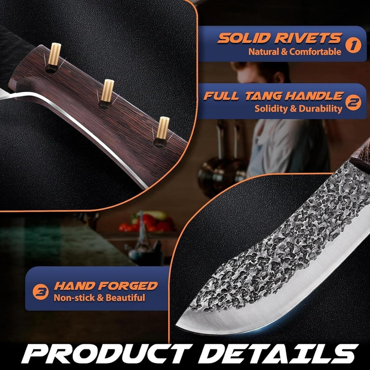 Butcher Knife Set, 2PCS Hand Forged Cleaver Chef Knife BBQ& Camping Gift