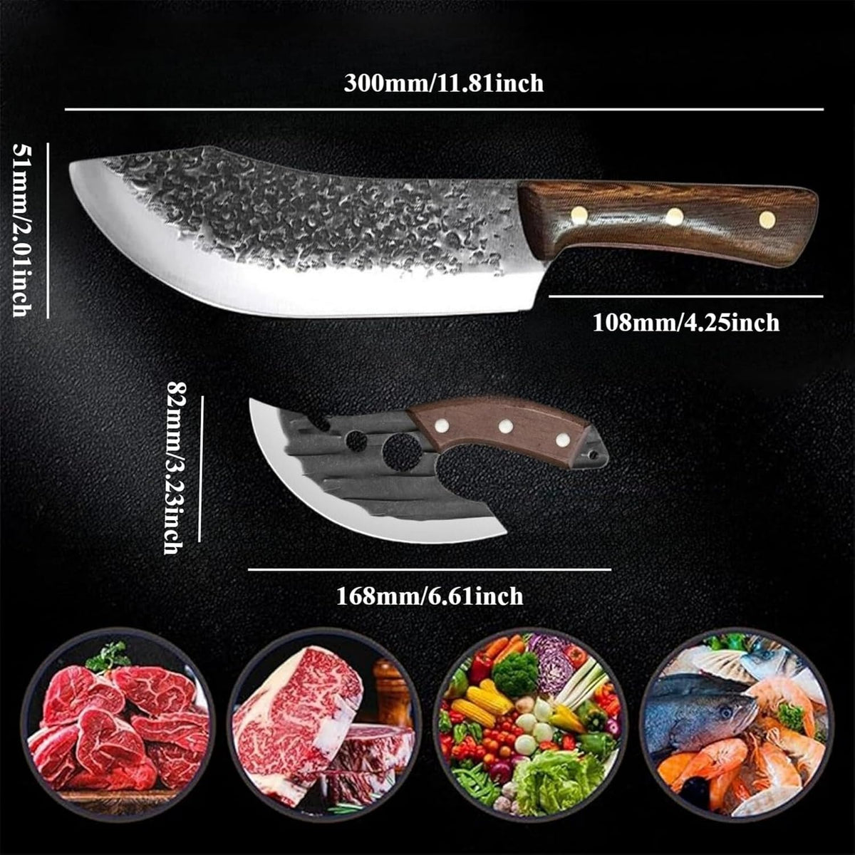 Butcher Knife Set, 2PCS Hand Forged Cleaver Chef Knife BBQ& Camping Gift