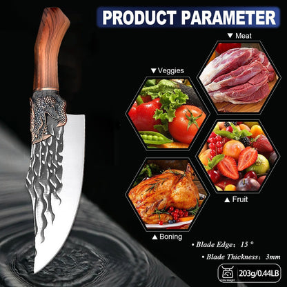 Butcher Knife Set, 2PCS Hand Forged Cleaver Chef Knife BBQ& Camping Gift