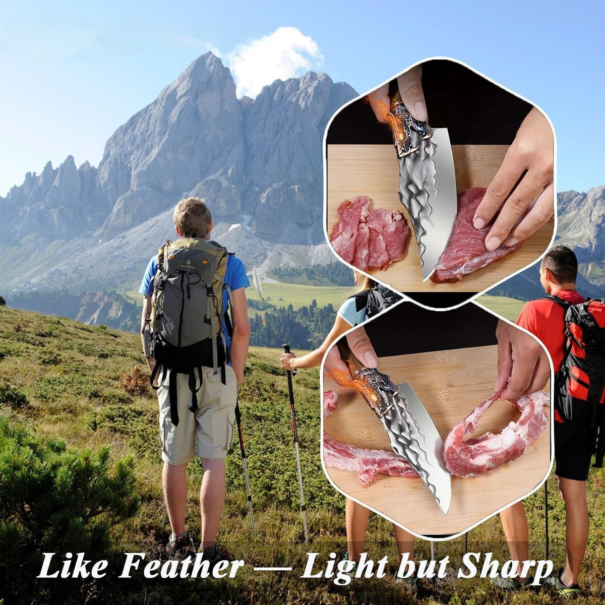 Butcher Knife Set, 2PCS Hand Forged Cleaver Chef Knife BBQ& Camping Gift