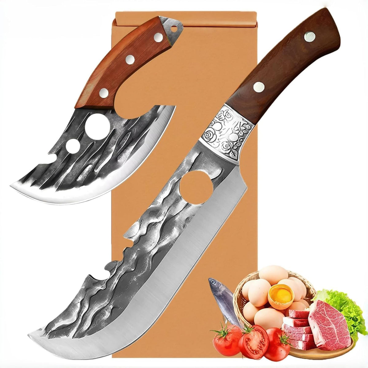 Butcher Knife Set, 2PCS Hand Forged Cleaver Chef Knife BBQ& Camping Gift