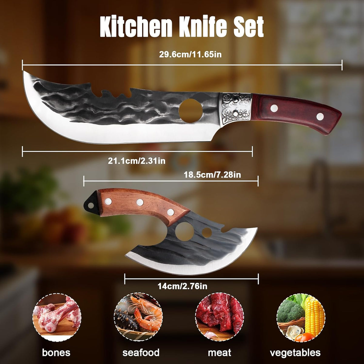 Butcher Knife Set, 2PCS Hand Forged Cleaver Chef Knife BBQ& Camping Gift