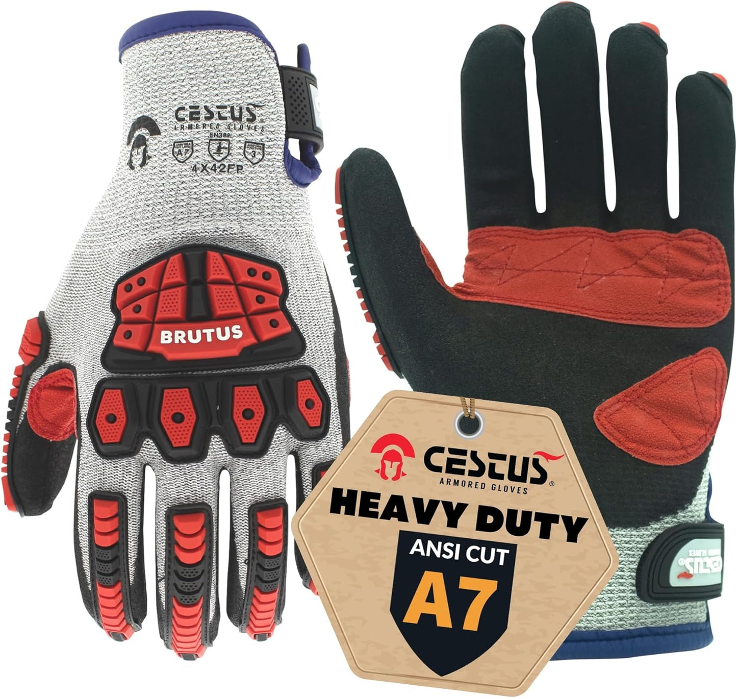 Cestus Brutus HD, Level A7 Cut Resistant Work Gloves, Impact Gloves, Nitrile Coated, Touchscreen, Puncture Resistant