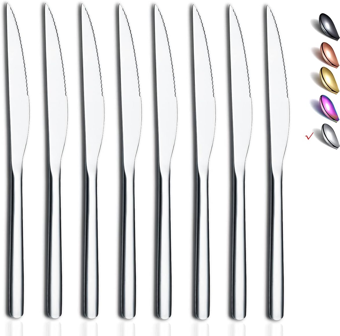 Steak Knives, 8 Piece Premium Stainless Steel Steak Knife Set, Meat Knife Sets, German Steak Knives Serrated, Tomato Knife, For Home, Kitchen or Restaurant, Dishwasher Safe (Silver-9.2 Inch)