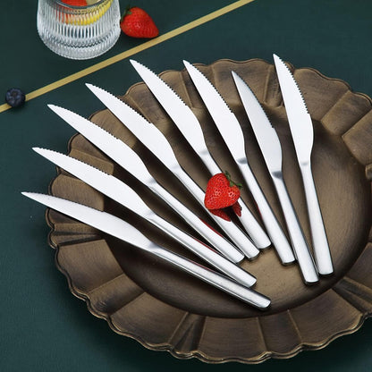 Steak Knives, 8 Piece Premium Stainless Steel Steak Knife Set, Meat Knife Sets, German Steak Knives Serrated, Tomato Knife, For Home, Kitchen or Restaurant, Dishwasher Safe (Silver-9.2 Inch)