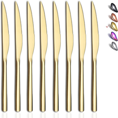 Steak Knives, 8 Piece Premium Stainless Steel Steak Knife Set, Meat Knife Sets, German Steak Knives Serrated, Tomato Knife, For Home, Kitchen or Restaurant, Dishwasher Safe (Silver-9.2 Inch)