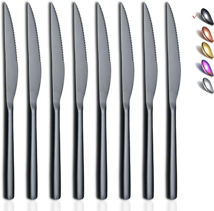 Steak Knives, 8 Piece Premium Stainless Steel Steak Knife Set, Meat Knife Sets, German Steak Knives Serrated, Tomato Knife, For Home, Kitchen or Restaurant, Dishwasher Safe (Silver-9.2 Inch)