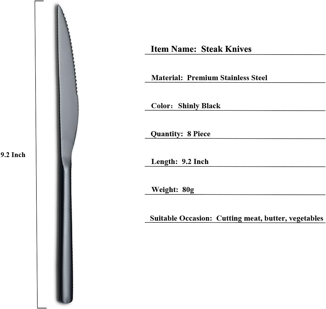 Steak Knives, 8 Piece Premium Stainless Steel Steak Knife Set, Meat Knife Sets, German Steak Knives Serrated, Tomato Knife, For Home, Kitchen or Restaurant, Dishwasher Safe (Silver-9.2 Inch)