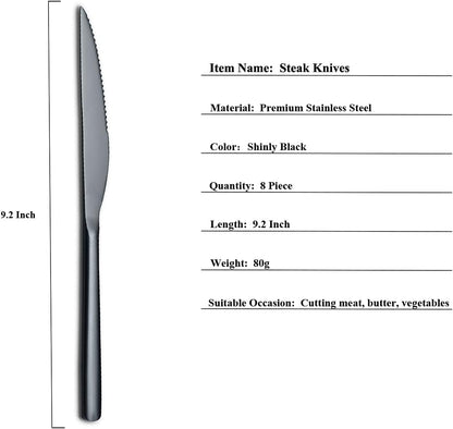 Steak Knives, 8 Piece Premium Stainless Steel Steak Knife Set, Meat Knife Sets, German Steak Knives Serrated, Tomato Knife, For Home, Kitchen or Restaurant, Dishwasher Safe (Silver-9.2 Inch)