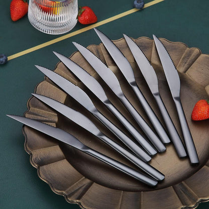 Steak Knives, 8 Piece Premium Stainless Steel Steak Knife Set, Meat Knife Sets, German Steak Knives Serrated, Tomato Knife, For Home, Kitchen or Restaurant, Dishwasher Safe (Silver-9.2 Inch)