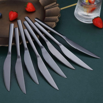 Steak Knives, 8 Piece Premium Stainless Steel Steak Knife Set, Meat Knife Sets, German Steak Knives Serrated, Tomato Knife, For Home, Kitchen or Restaurant, Dishwasher Safe (Silver-9.2 Inch)