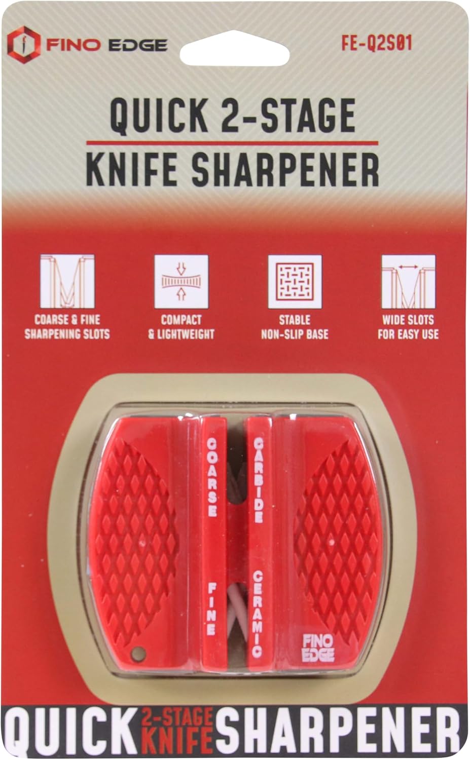 Quick 2-Stage Manual Knife Sharpener - Professional Ceramic & Carbide Kitchen Knife Sharpener - Compact Portable Design with Non-Slip Base for Safe Blade Maintenance