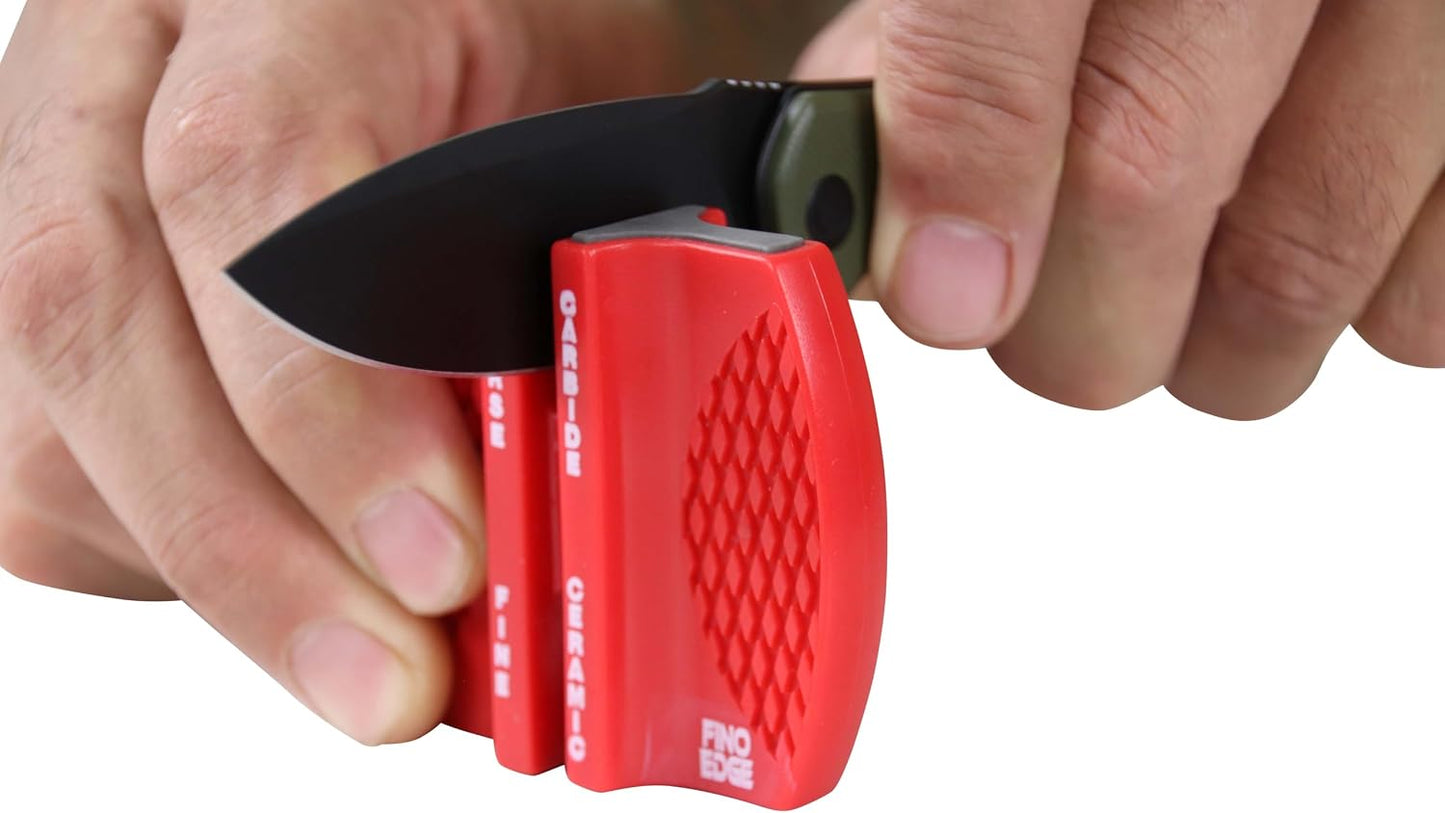 Quick 2-Stage Manual Knife Sharpener - Professional Ceramic & Carbide Kitchen Knife Sharpener - Compact Portable Design with Non-Slip Base for Safe Blade Maintenance