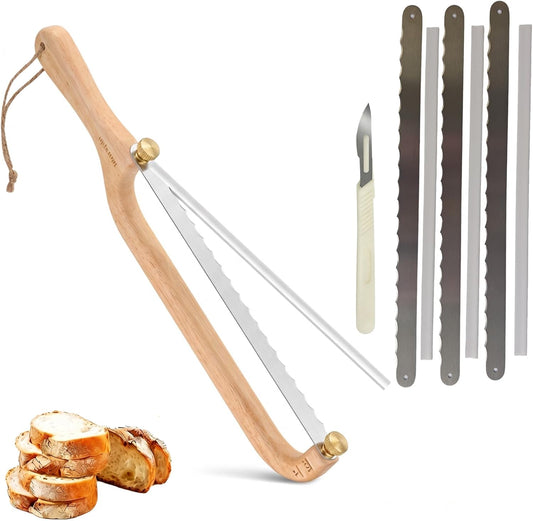 Sourdough Bread Knife Set, Bread Carving Knife,3 Replacement Blades, Detachable Stainless Steel Sawtooth Blade for Homemade Bread Baking