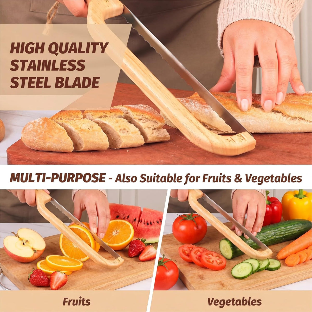 Sourdough Bread Knife Set, Bread Carving Knife,3 Replacement Blades, Detachable Stainless Steel Sawtooth Blade for Homemade Bread Baking