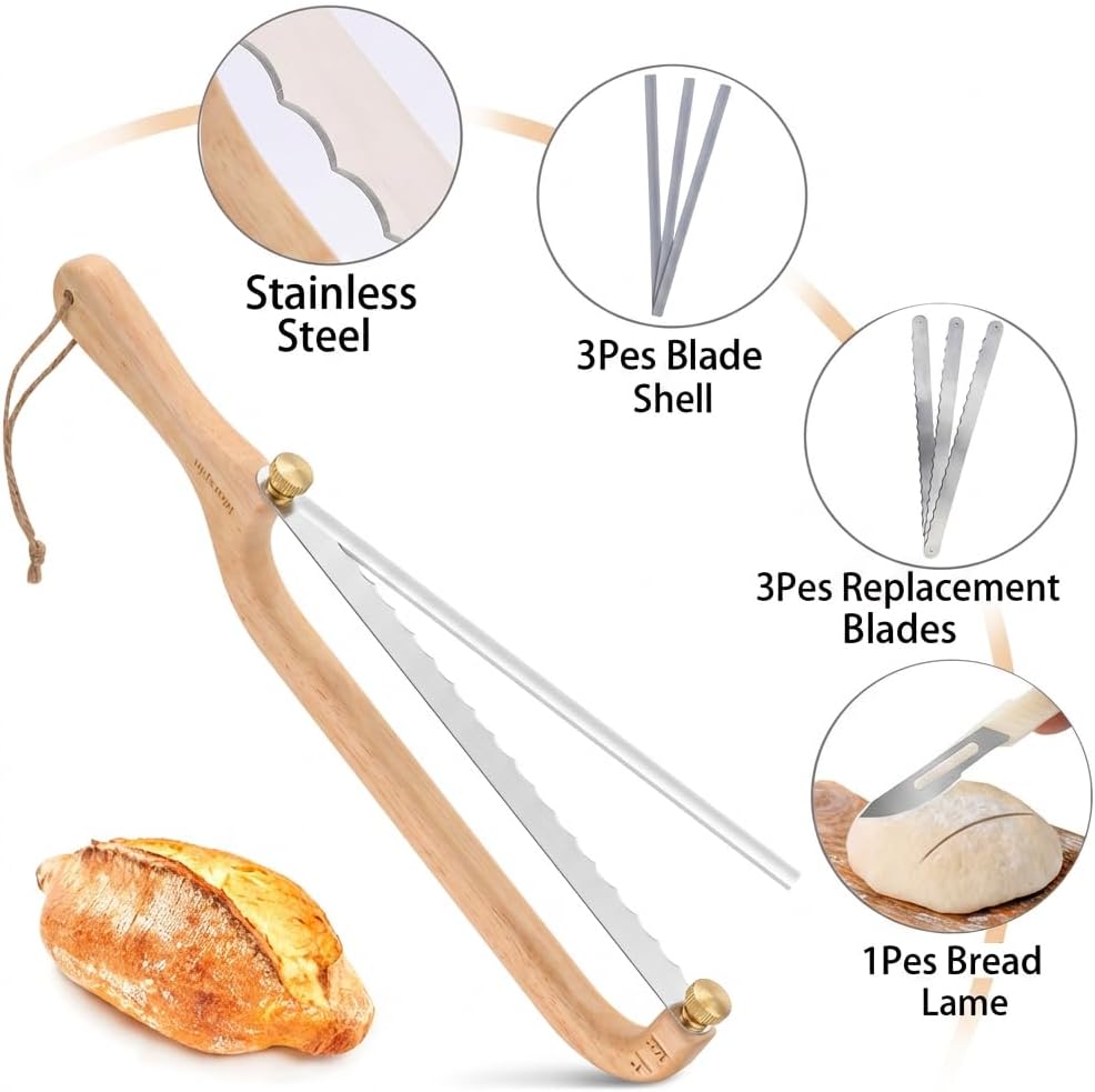 Sourdough Bread Knife Set, Bread Carving Knife,3 Replacement Blades, Detachable Stainless Steel Sawtooth Blade for Homemade Bread Baking
