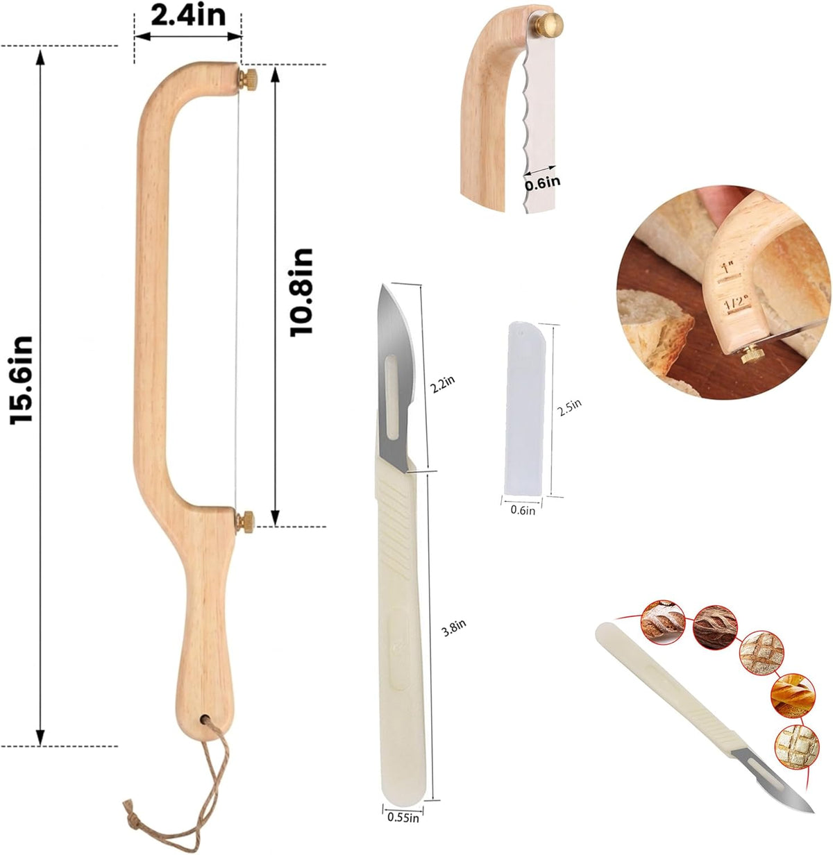 Sourdough Bread Knife Set, Bread Carving Knife,3 Replacement Blades, Detachable Stainless Steel Sawtooth Blade for Homemade Bread Baking