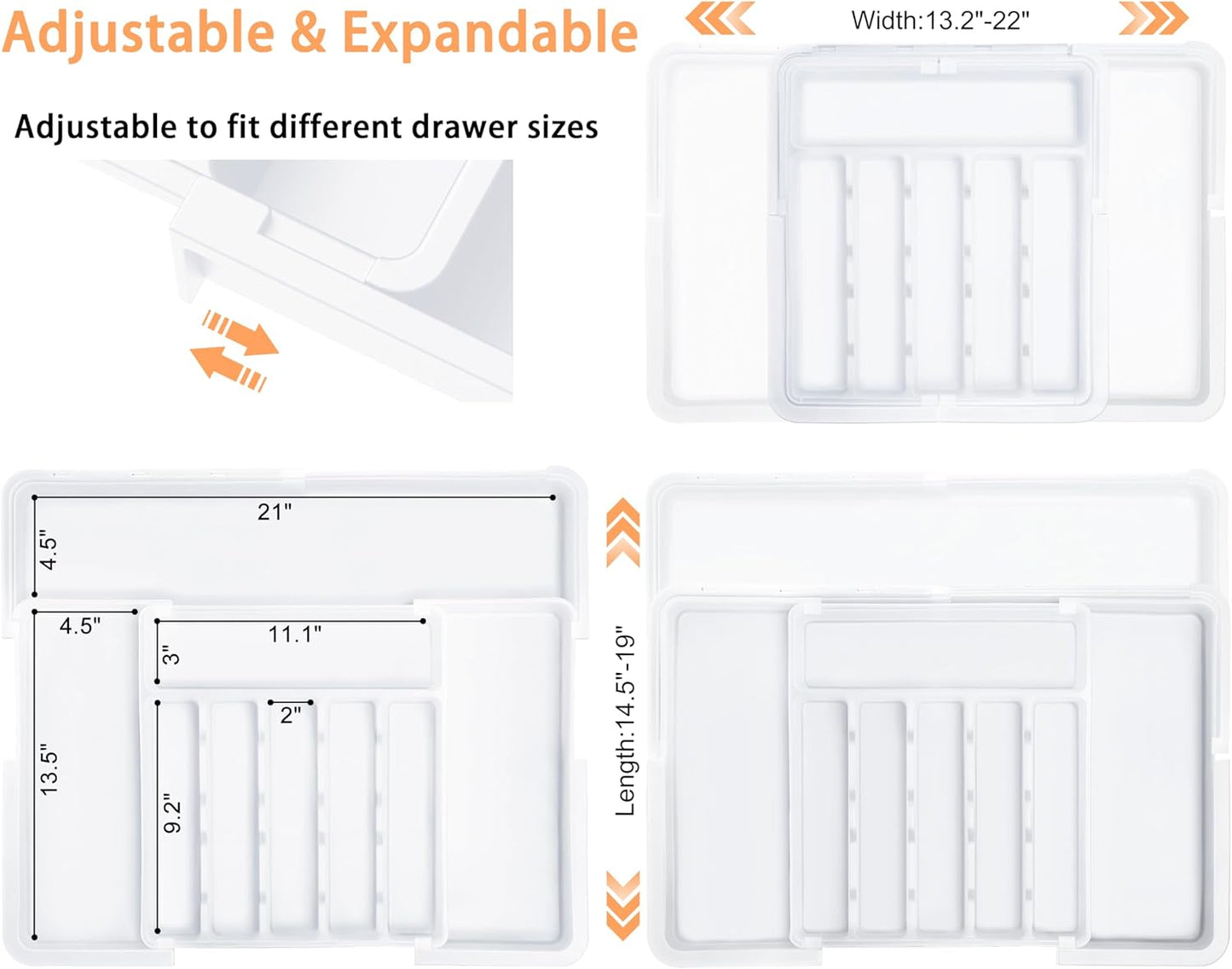 Silverware Organizer Expandable Kitchen Utensil Drawer Organizer Large BPA Free Adjustable Cutlery Silverware Tray for Spoons Forks Knives Storage Divider for Kitchen Flatware 6-9 Slots Black
