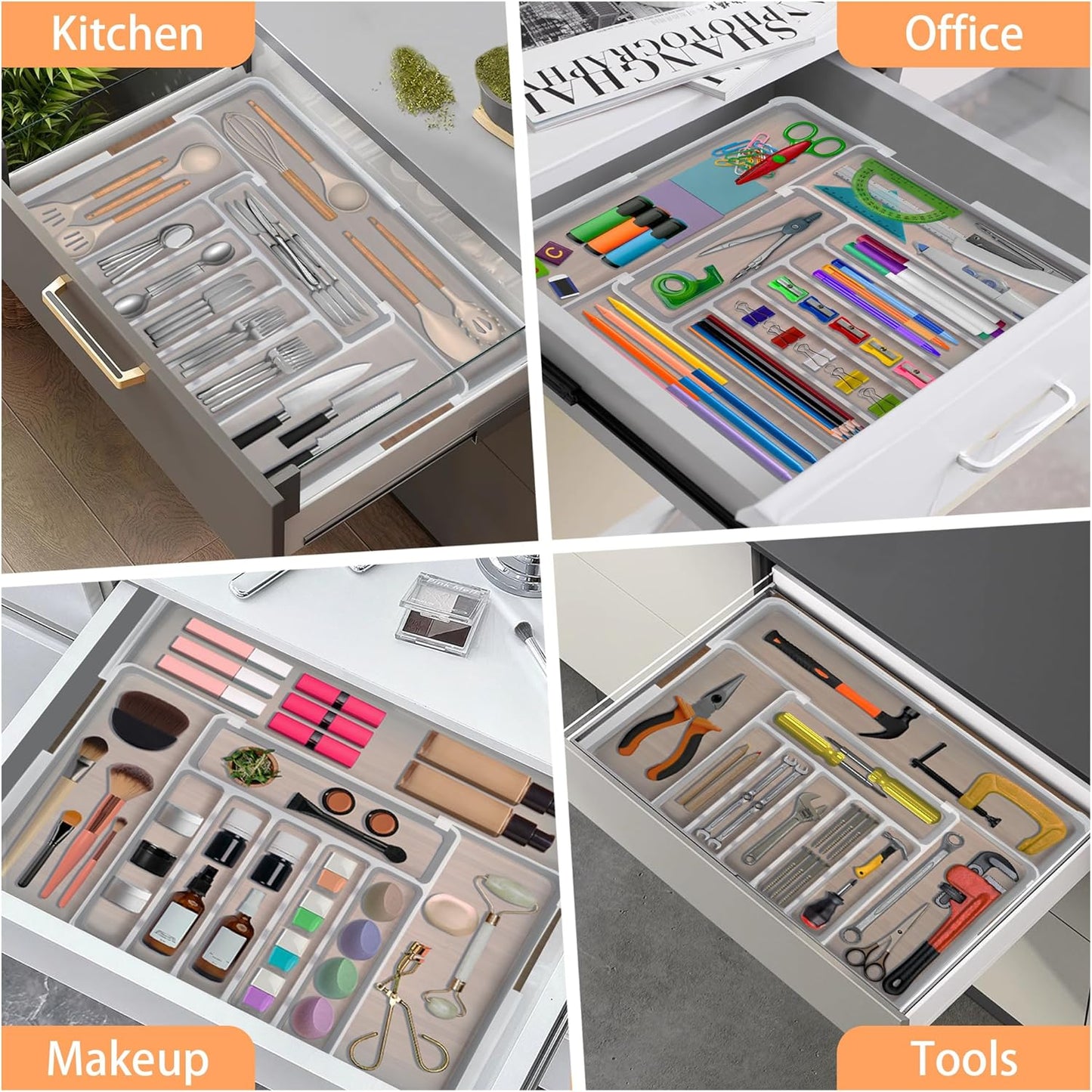 Silverware Organizer Expandable Kitchen Utensil Drawer Organizer Large BPA Free Adjustable Cutlery Silverware Tray for Spoons Forks Knives Storage Divider for Kitchen Flatware 6-9 Slots Black