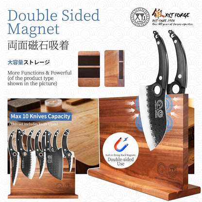 Authentic Since 1986,Knife Block Set,Full Tang Kitchen Knives with Magnetic Knife Block,Scissors,Honing Steel,Gloves,Washing Towel,Meat Cleaver Boning Slicing Bread Butcher Knife,Wood Handle