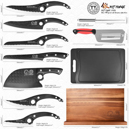 Authentic Since 1986,Knife Block Set,Full Tang Kitchen Knives with Magnetic Knife Block,Scissors,Honing Steel,Gloves,Washing Towel,Meat Cleaver Boning Slicing Bread Butcher Knife,Wood Handle