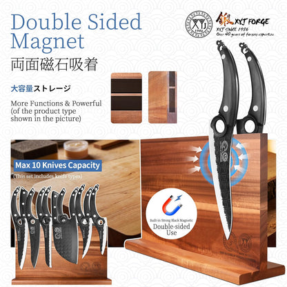 Authentic Since 1986,Knife Block Set,Full Tang Kitchen Knives with Magnetic Knife Block,Scissors,Honing Steel,Gloves,Washing Towel,Meat Cleaver Boning Slicing Bread Butcher Knife,Wood Handle