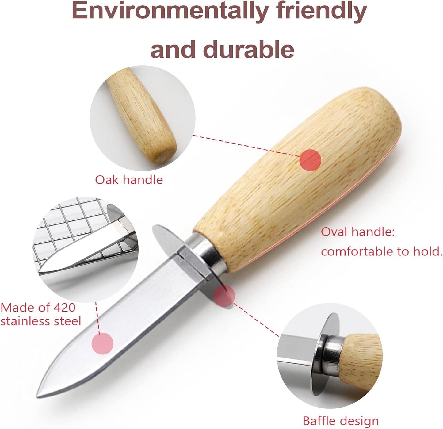 Oyster Shucking Knife Set of 2 Stainless Steel Oyster Knifes and 2 Pairs Level 5 Cut-Resistant Gloves，Oyster Knives Suitable for All Kinds of Shells and Oysters Shucking