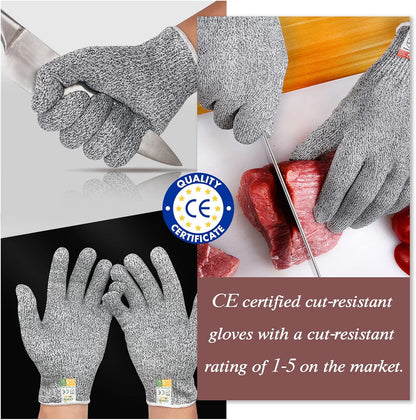 Oyster Shucking Knife Set of 2 Stainless Steel Oyster Knifes and 2 Pairs Level 5 Cut-Resistant Gloves，Oyster Knives Suitable for All Kinds of Shells and Oysters Shucking