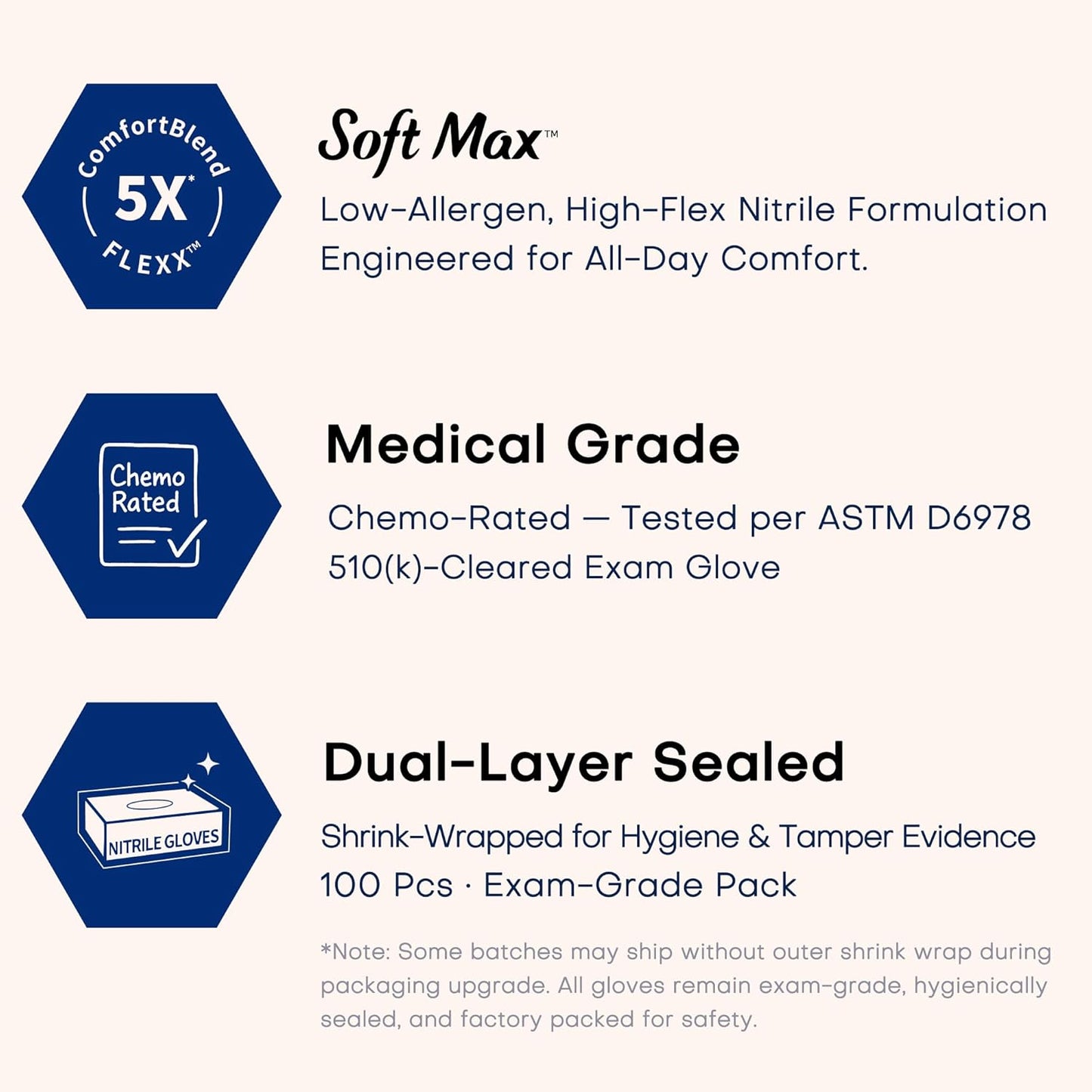Soft Max Disposable Nitrile Exam Gloves, Powder-Free Black 100 Ct | Soft Max™ Disposable Nitrile Exam Gloves Latex-Free Powder-Free Medical Food Safe Cooking Cleaning, 100 Ct Black