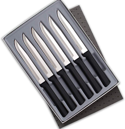 Six Utility/Steak Knives Gift Set (G206), Black Handle | 6-Piece Knife Set , Stainless Steel Blade, Black Resin Handle