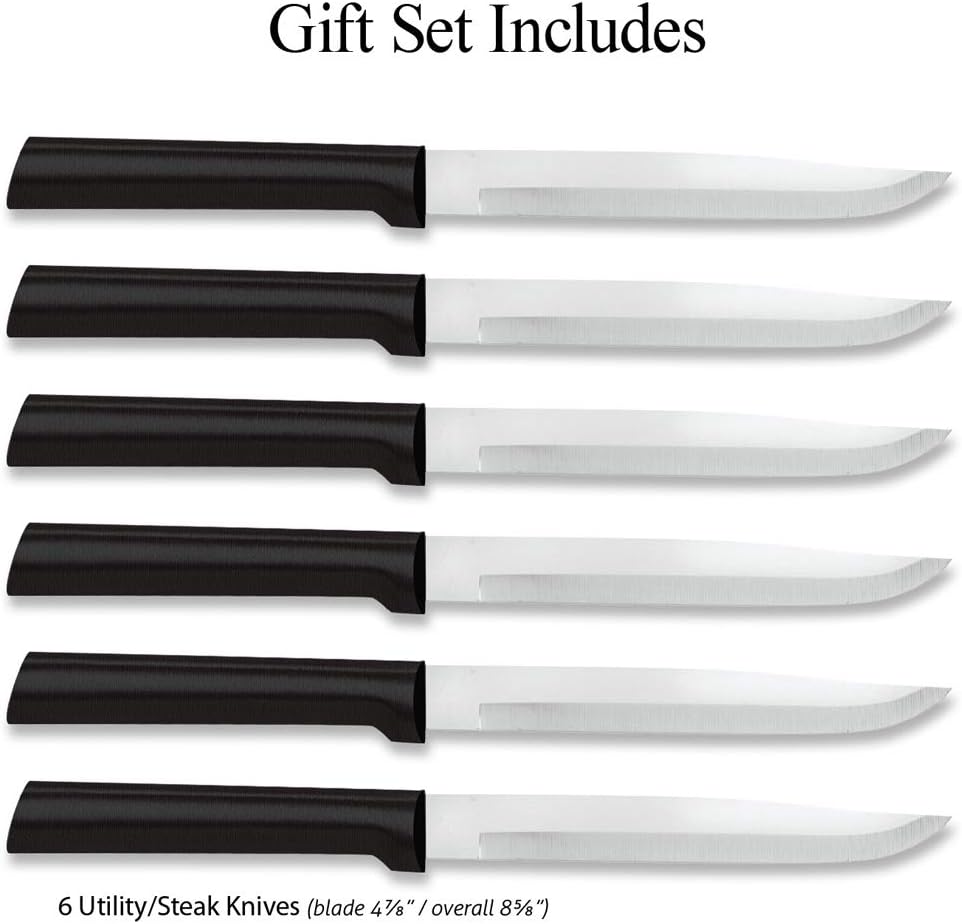 Six Utility/Steak Knives Gift Set (G206), Black Handle | 6-Piece Knife Set , Stainless Steel Blade, Black Resin Handle