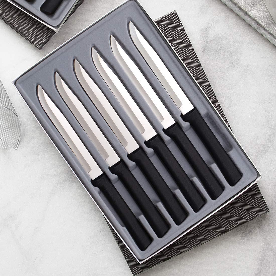 Six Utility/Steak Knives Gift Set (G206), Black Handle | 6-Piece Knife Set , Stainless Steel Blade, Black Resin Handle