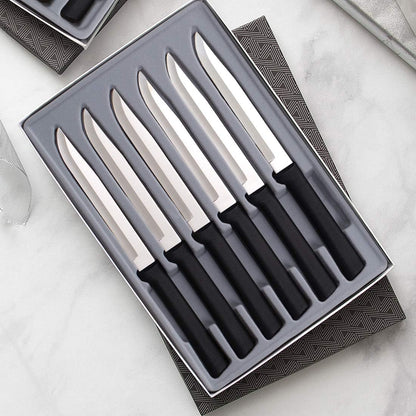 Six Utility/Steak Knives Gift Set (G206), Black Handle | 6-Piece Knife Set , Stainless Steel Blade, Black Resin Handle