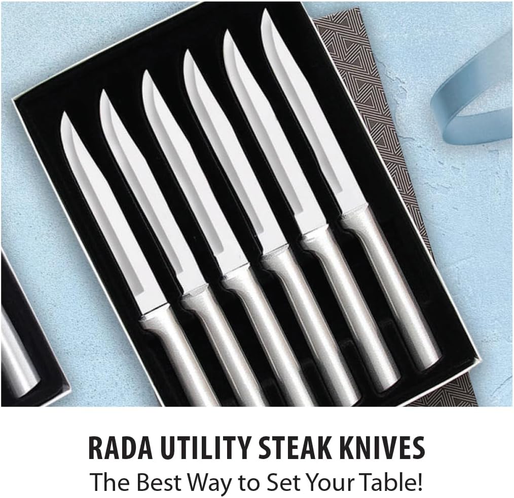 Six Utility/Steak Knives Gift Set (G206), Black Handle | 6-Piece Knife Set , Stainless Steel Blade, Black Resin Handle