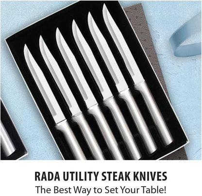 Six Utility/Steak Knives Gift Set (G206), Black Handle | 6-Piece Knife Set , Stainless Steel Blade, Black Resin Handle