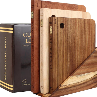 Wood Book Cutting Board Set with Stand, Wooden Cutting Boards for Kitchen,Knife Friendly Decorative Board that Look Like Books, Easy to Store & Clean,Unique Gift for Book Lovers & Home Cooks