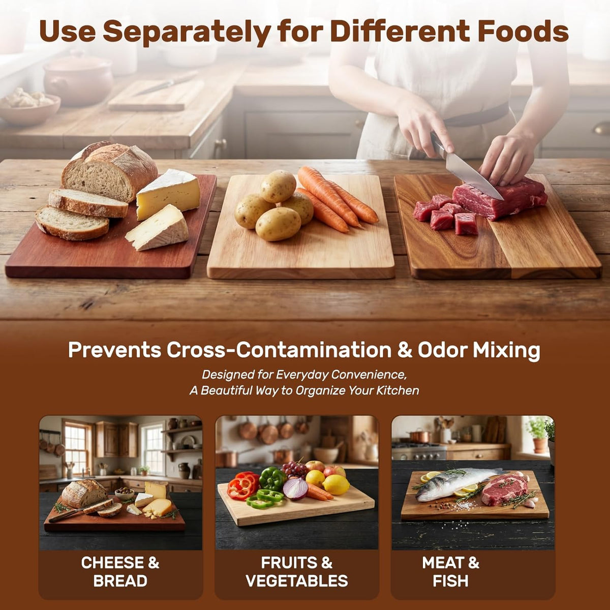 Wood Book Cutting Board Set with Stand, Wooden Cutting Boards for Kitchen,Knife Friendly Decorative Board that Look Like Books, Easy to Store & Clean,Unique Gift for Book Lovers & Home Cooks