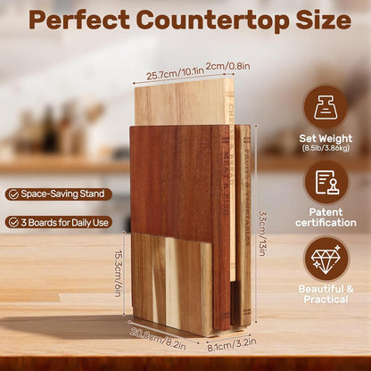 Wood Book Cutting Board Set with Stand, Wooden Cutting Boards for Kitchen,Knife Friendly Decorative Board that Look Like Books, Easy to Store & Clean,Unique Gift for Book Lovers & Home Cooks