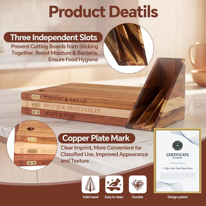Wood Book Cutting Board Set with Stand, Wooden Cutting Boards for Kitchen,Knife Friendly Decorative Board that Look Like Books, Easy to Store & Clean,Unique Gift for Book Lovers & Home Cooks