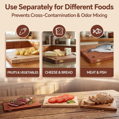 Wood Book Cutting Board Set with Stand, Wooden Cutting Boards for Kitchen,Knife Friendly Decorative Board that Look Like Books, Easy to Store & Clean,Unique Gift for Book Lovers & Home Cooks