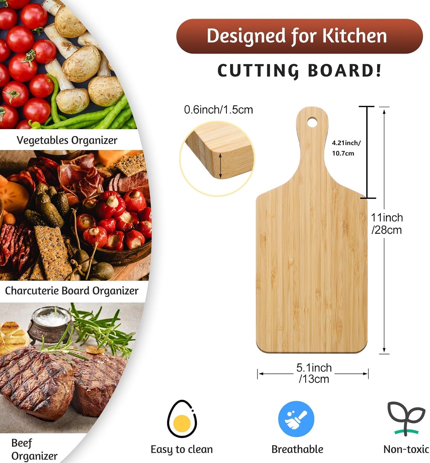 12 Pack Thicken Bamboo Cutting Board Bulk, 11x5 Inch Acacia Wood Chopping Crafts Customized Laser Engraving Serving Charcuterie Boards Mother's Day Housewarming Gift,0.60" Thick (Bamboo Wood)