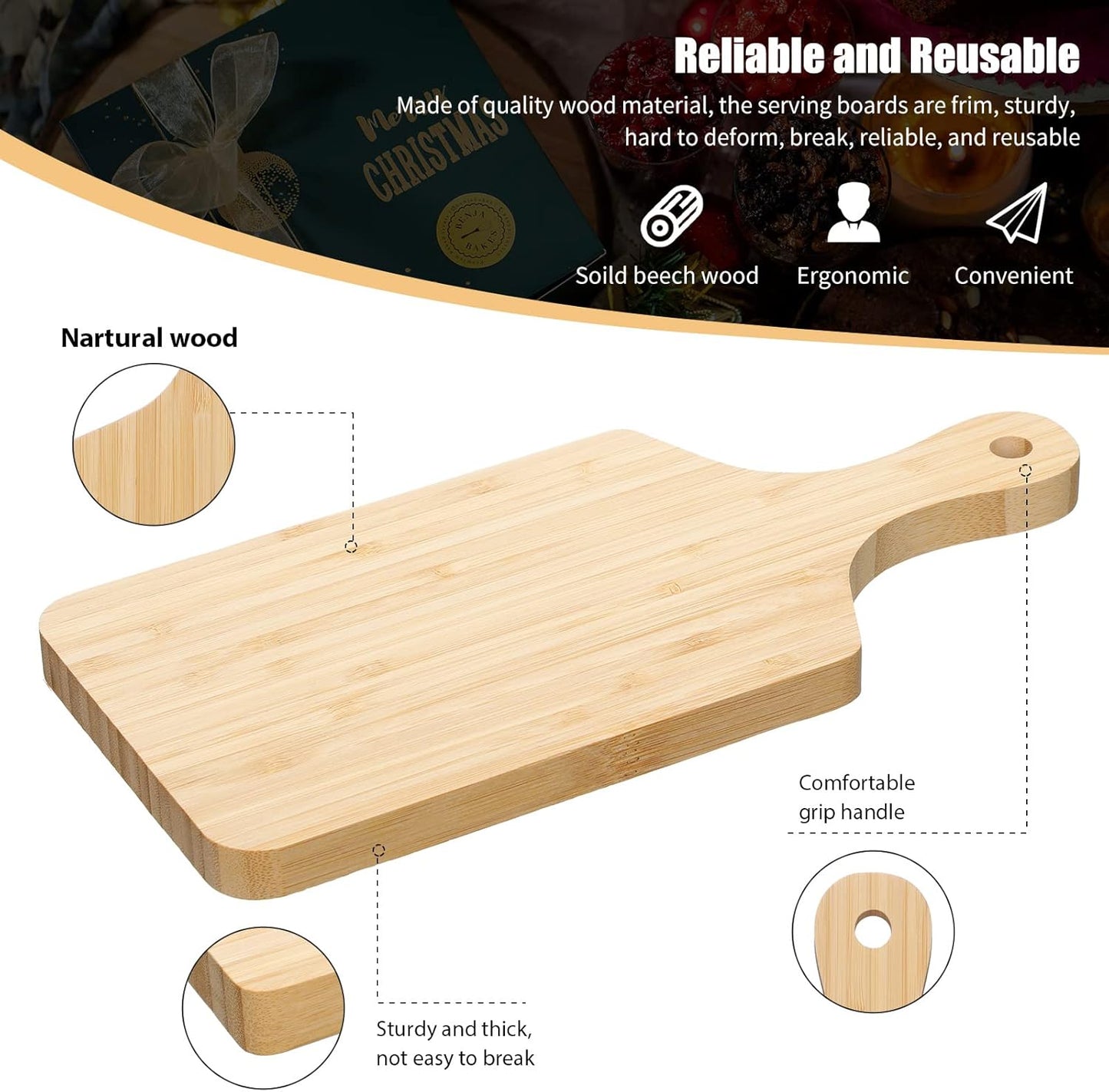12 Pack Thicken Bamboo Cutting Board Bulk, 11x5 Inch Acacia Wood Chopping Crafts Customized Laser Engraving Serving Charcuterie Boards Mother's Day Housewarming Gift,0.60" Thick (Bamboo Wood)