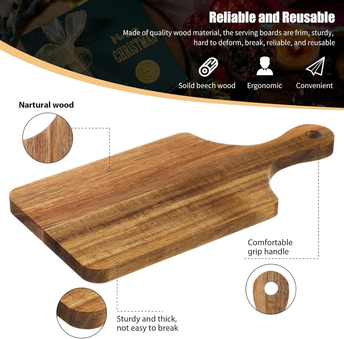 12 Pack Thicken Bamboo Cutting Board Bulk, 11x5 Inch Acacia Wood Chopping Crafts Customized Laser Engraving Serving Charcuterie Boards Mother's Day Housewarming Gift,0.60" Thick (Bamboo Wood)