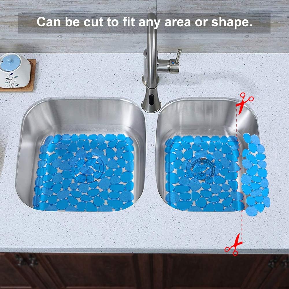 Pebble Sink Mat for Stainless Steel/Ceramic Sinks, PVC Eco-Friendly Sink Protectors Mats for Bottom of Kitchen Sink, Dish Drying Mat for Dishes and Glassware, 15.7 x 11.8 inch, Blue