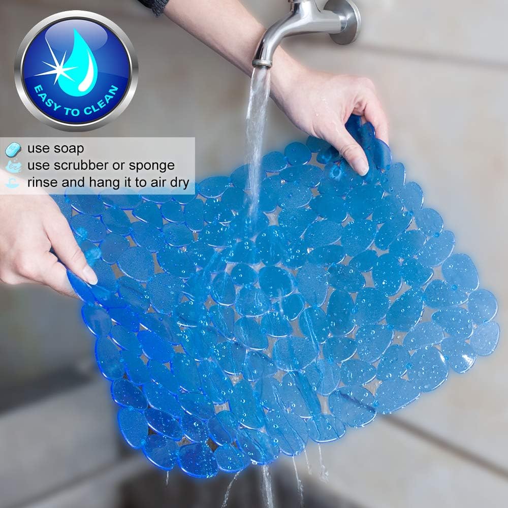 Pebble Sink Mat for Stainless Steel/Ceramic Sinks, PVC Eco-Friendly Sink Protectors Mats for Bottom of Kitchen Sink, Dish Drying Mat for Dishes and Glassware, 15.7 x 11.8 inch, Blue